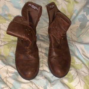 Brown, fake leather, ankle boots LIGHTLY WORN